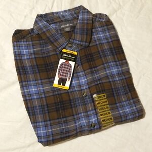 Eddie Bauer New with tags Men's Medium Cotton Bristol Flannel Rugged Blue Plaid